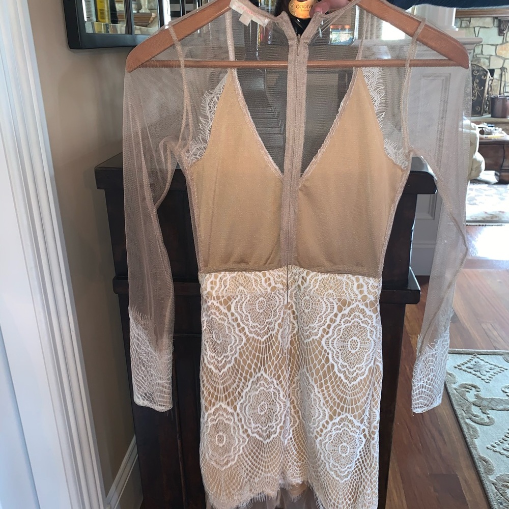 Mesh and lace long sleeve dress